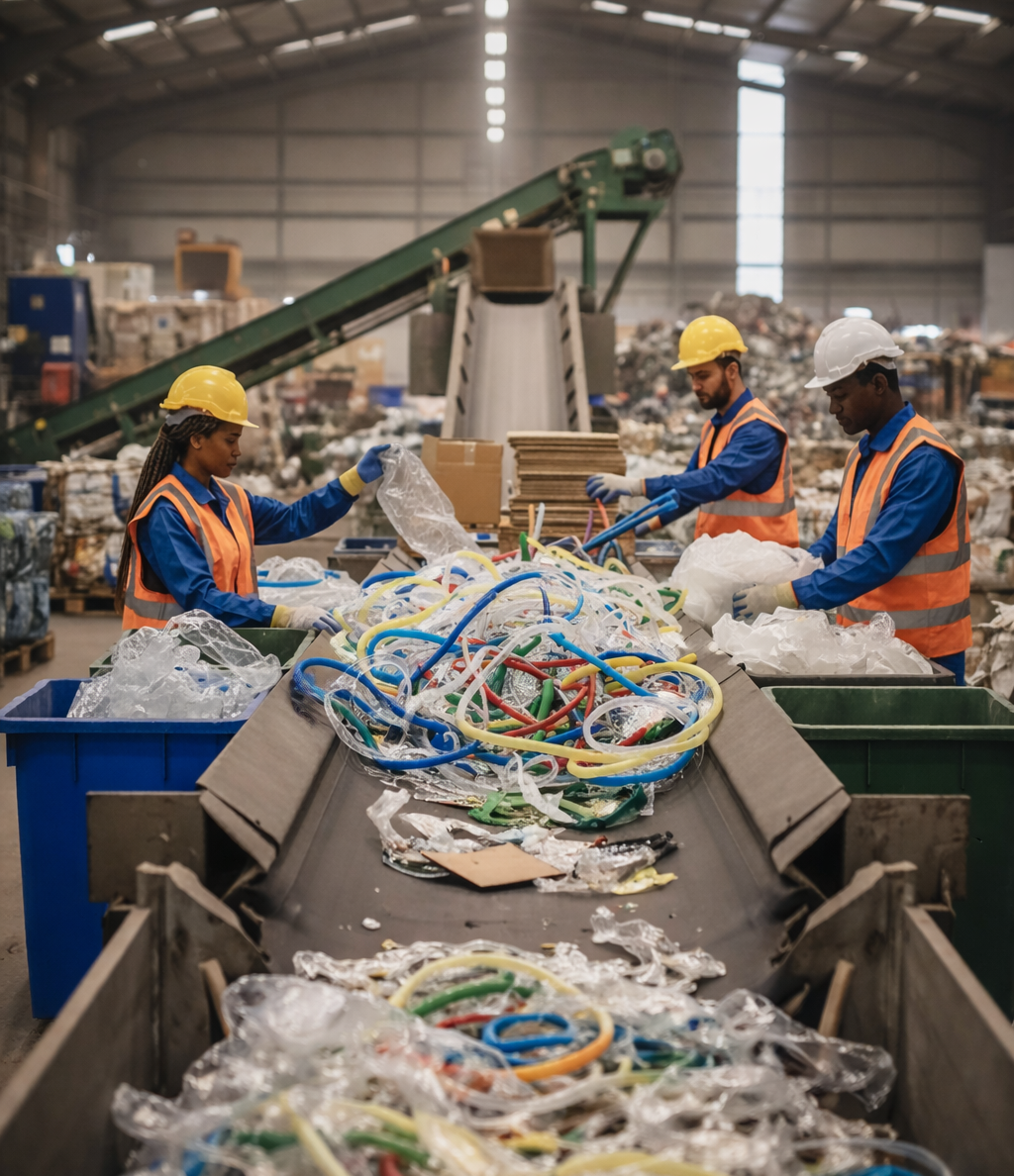 Triagem técnica de PVC reciclado em processo industrial