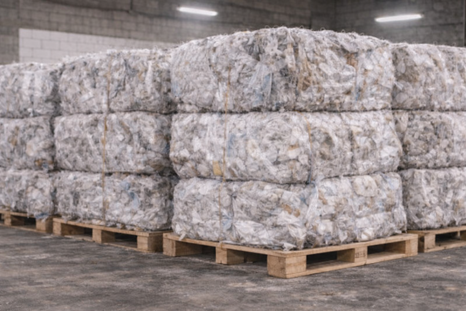 Fardos de aparas de filme stretch prensadas para logística