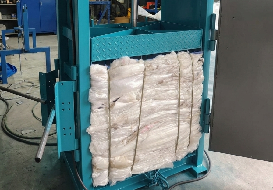 Prensa enfardadeira com fardo prensado de sucata de PVC flexível para reciclagem industrial