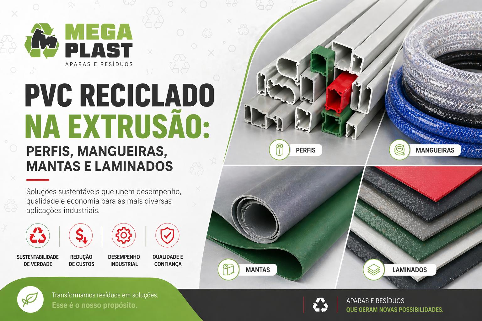 PVC reciclado na extrusão aplicado em perfis, mangueiras, mantas e laminados industriais