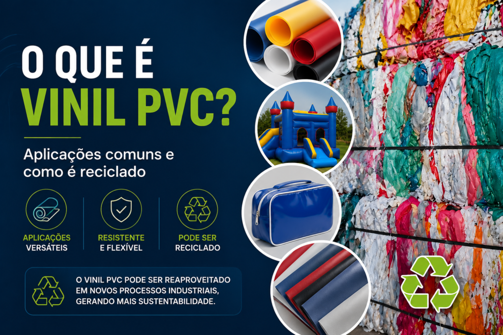 Vinil PVC utilizado em aplicações industriais e reciclado para reaproveitamento