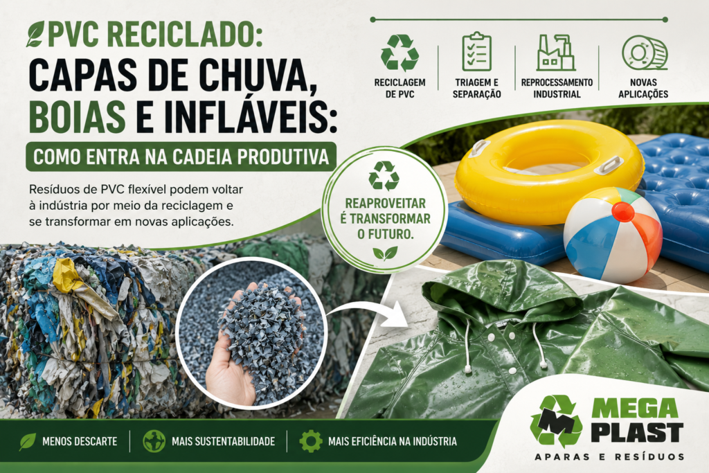 PVC reciclado na cadeia produtiva de capas de chuva, boias e produtos infláveis.